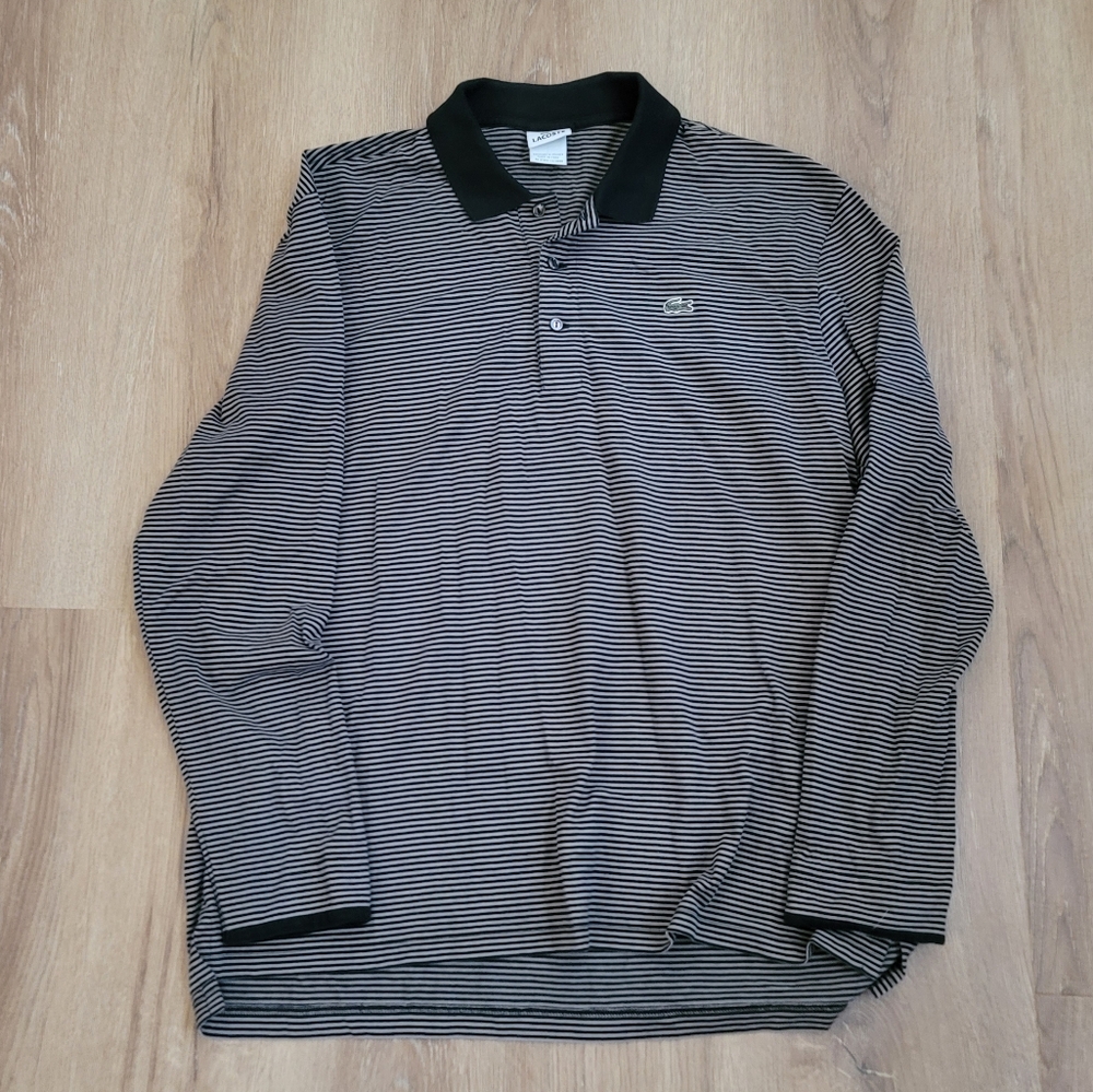 Lacoste 7 XXL Black Striped Long Sleeve Shirt